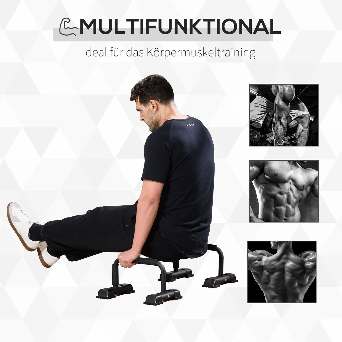 HOMCOM Dip Barren 2er Set Dip Station bis 120 kg belastbar Dip Stange Fitnessgeräte für Zuhause Parallettes Calisthenics Equipment für Krafttraining