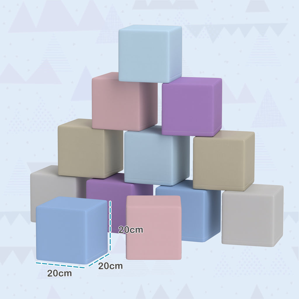 HOMCOM Softbausteine, 12 Würfel á 20 x 20 x 20 cm, pflegeleicht, kindersicher, für 1-3 Jahre, Kunstleder