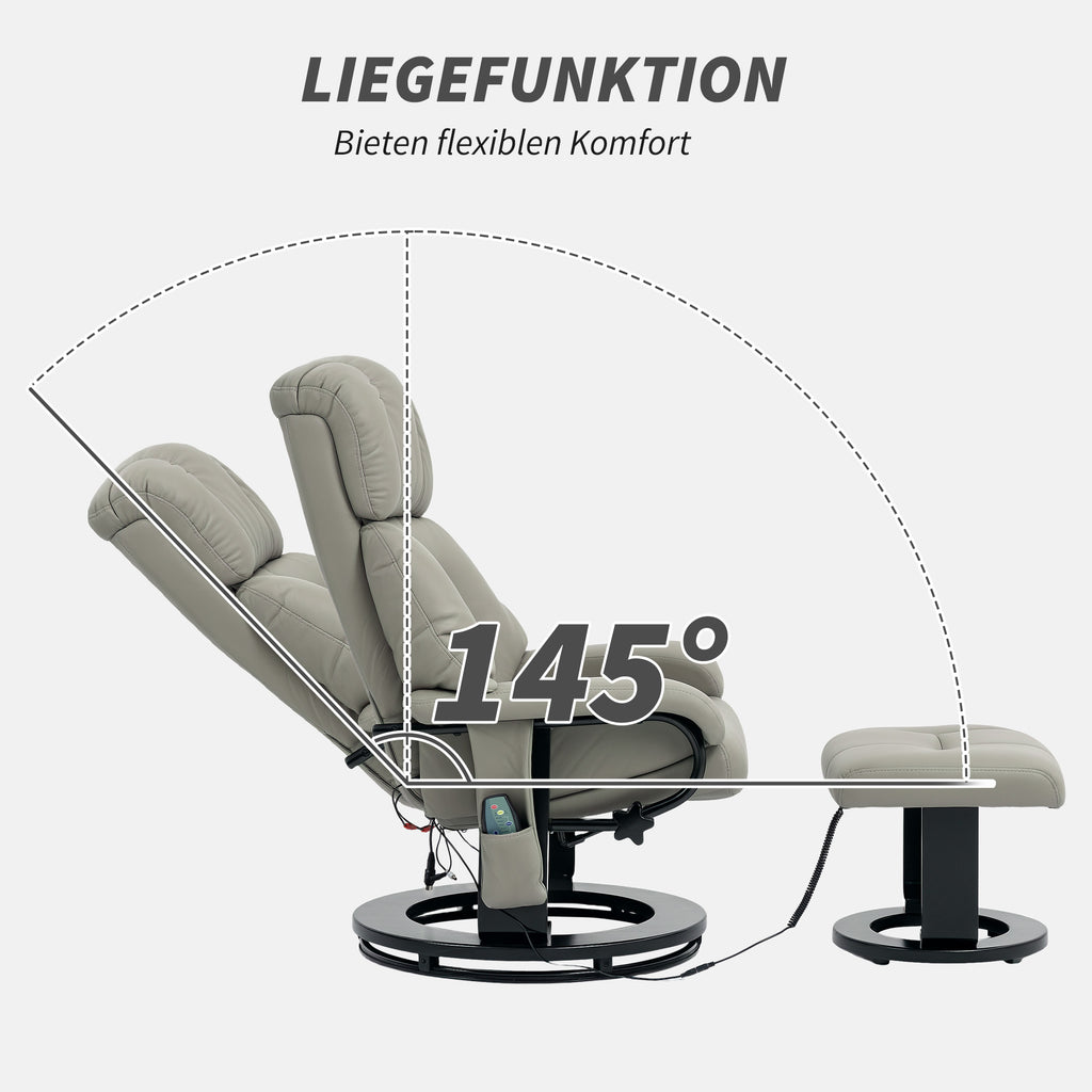 HOMCOM Relaxsessel Massagefunktion Fernsehsessel mit Seitentasche, Kunstleder, Grau