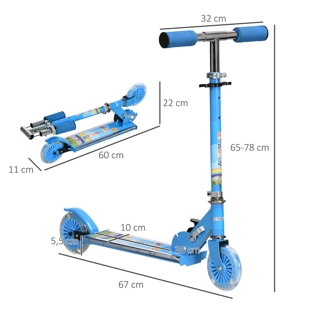 HOMCOM Roller für Kinder von 3 bis 7 Jahren klappbar mit leuchtenden PU-Rädern und Musik 67 x 32 x 78 cm Blau