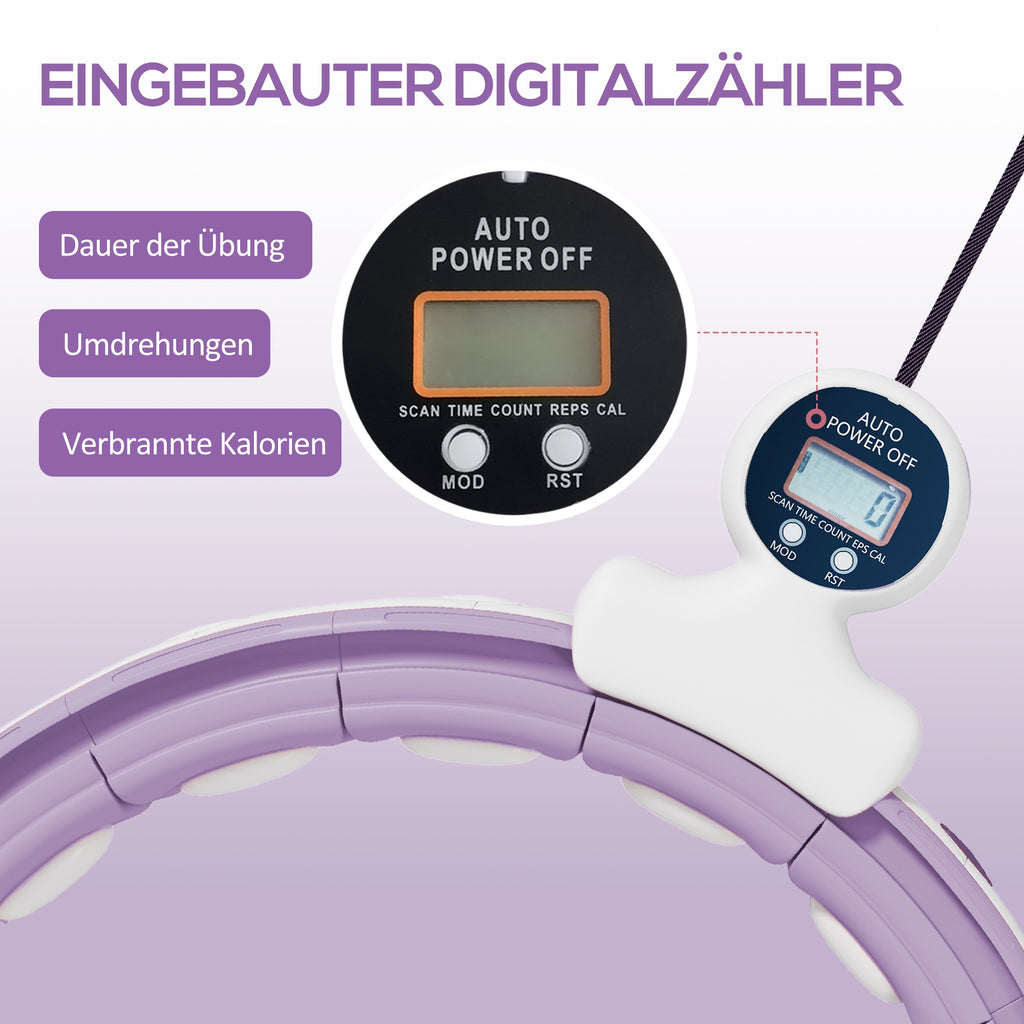 SPORTNOW Smart Hula Hoop Reifen Erwachsene mit Gewicht Kugel Zähler 16 Knoten (76-113cm) Violett