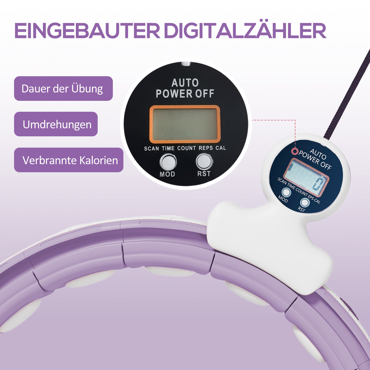SPORTNOW Smart Hula Hoop Reifen Erwachsene mit Gewicht Kugel Zähler 16 Knoten (76-113cm) Violett