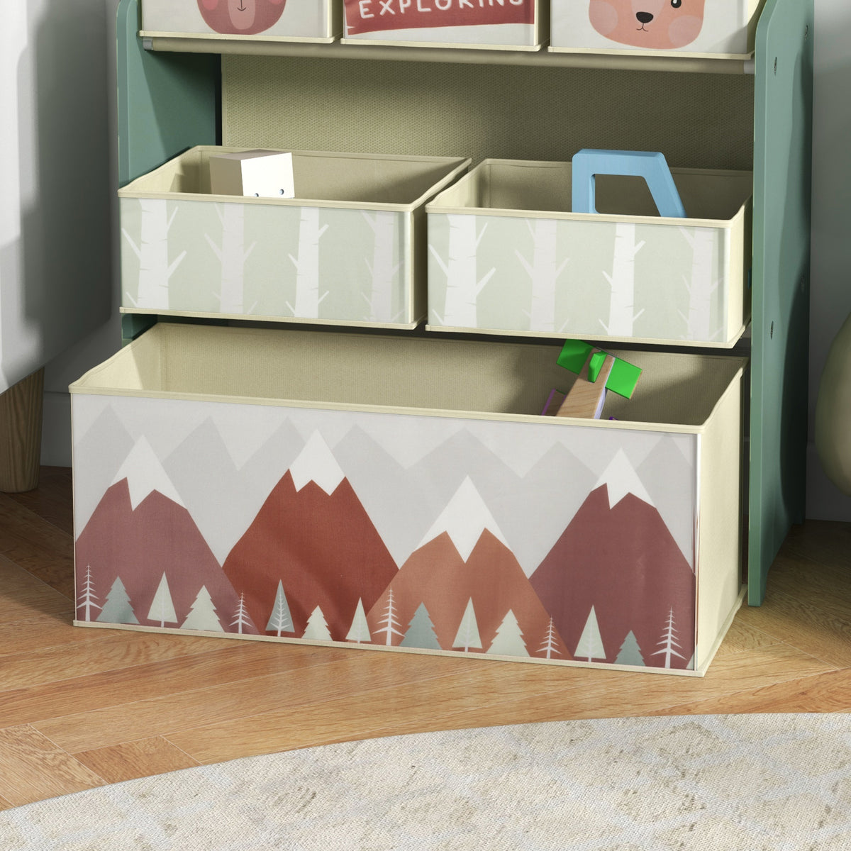 ZONEKIZ Kinder Aufbewahrungsregal mit 6 abnehmbaren Stoffboxen, Spielzeug Organizer, Regal 63L x 30B x 66H cm