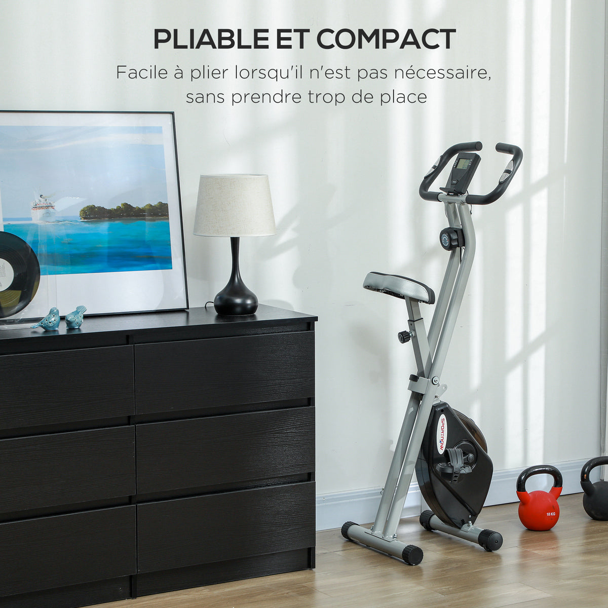 SPORTNOW Klappbares Heimtrainer-Fahrrad, leise mit 8-stufigem magnetischem Widerstand, verstellbarem Sitz, LCD-Bildschirm, Grau