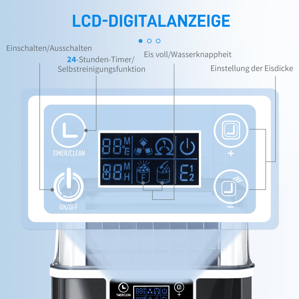 HOMCOM Eiswürfelmaschine Eiswürfelspender Ice-Maker 20kg/24h 2,3L Eiswürfelbereiter mit 3,2 L Wassertank, Schwarz