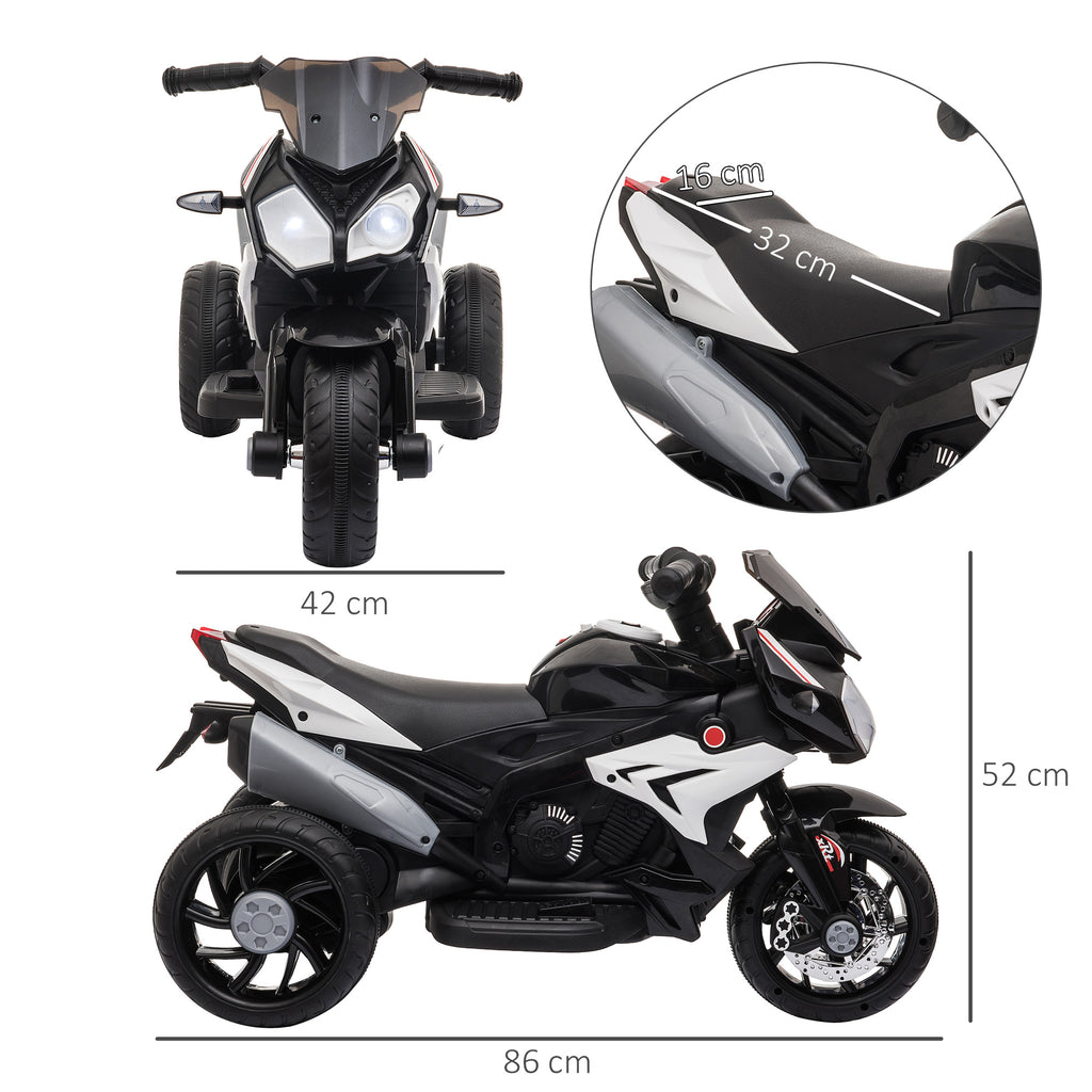 HOMCOM Elektrisches Motorrad für Kinder 3 Jahre 3 Räder 6 V 3 km/h Licht- und Soundeffekte Schwarz