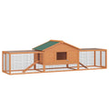 PawHut Kleintierstall Kleintierkäfig, 2 Freigehegen, 2 Rampen, 309 cm x 79 cm x 86 cm, Natur + Grün
