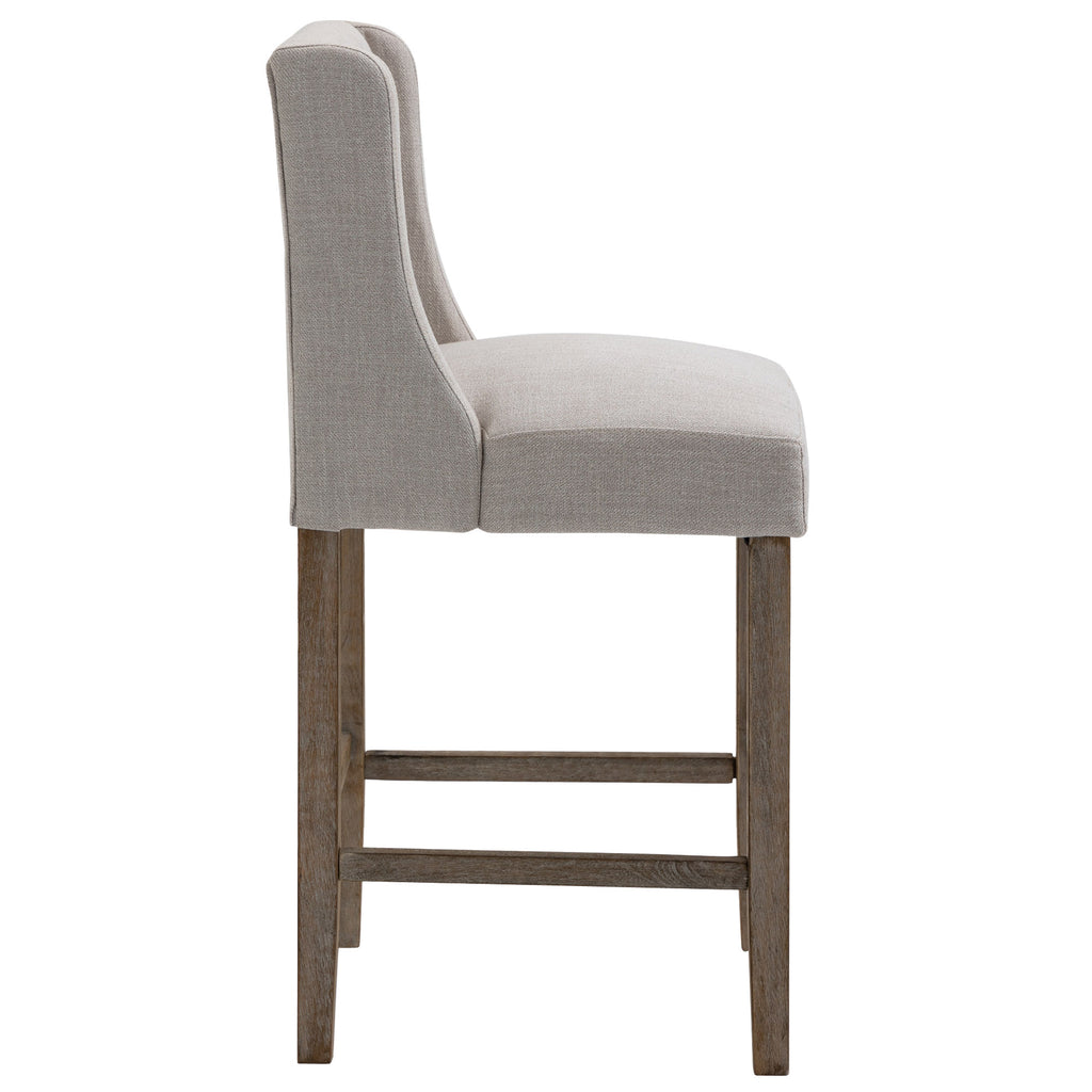 HOMCOM 2er-Set Barhocker mit lehne Barstühle mit Knopfheftung, Massivholz, inkl. Fußstütze, 47 cm x 50 cm x 101 cm, Grau + Natur