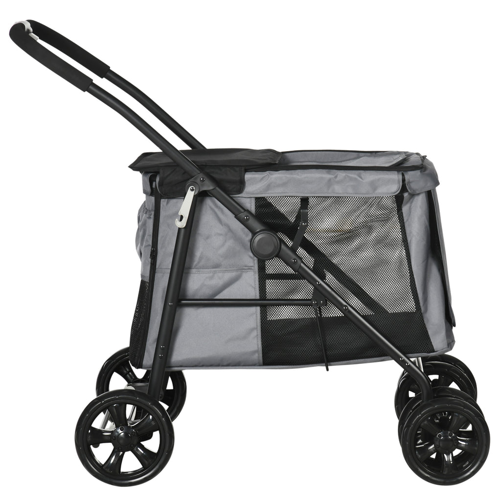 PawHut Hundebuggy Hundewagen bis 20 kg Klappbar 3 Seitentasche 102 cm x 62 cm x 105 cm Grau
