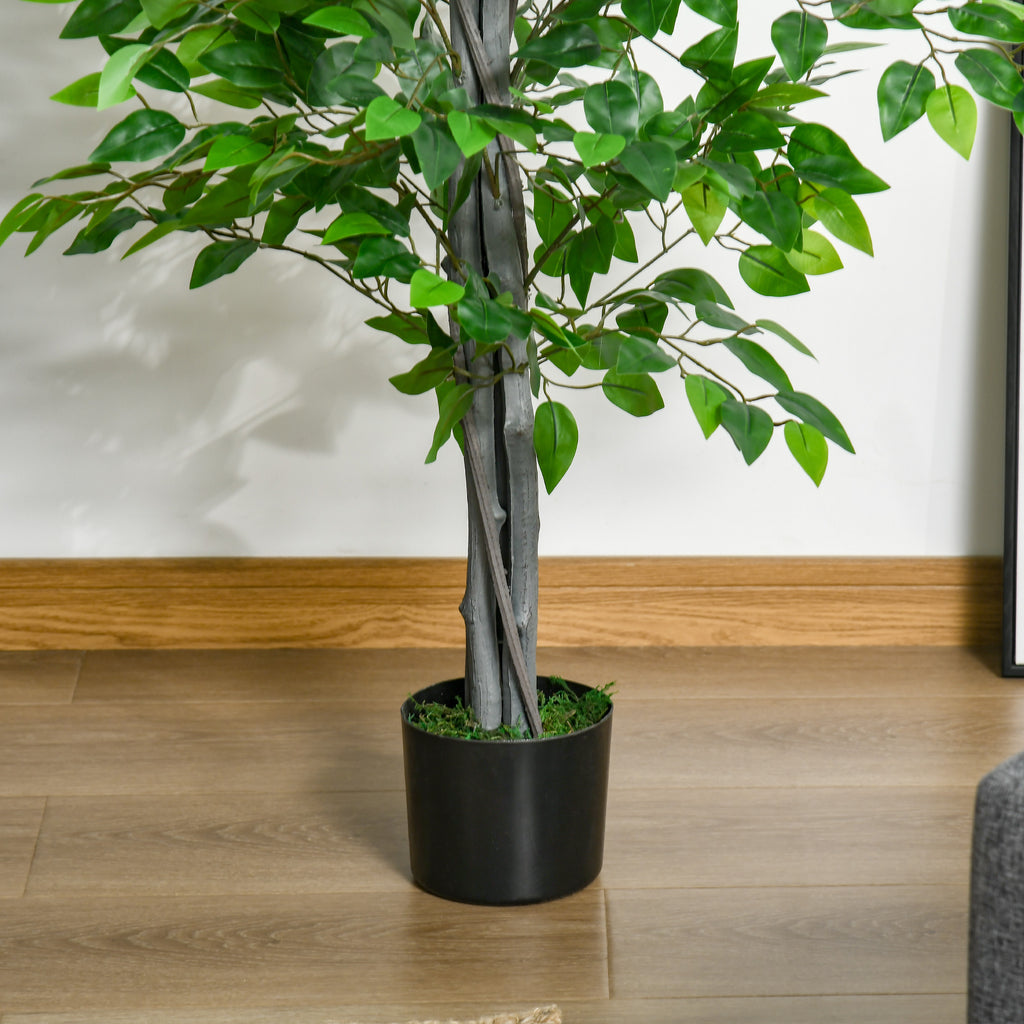 HOMCOM Künstlicher Baum, Ficus-Kunstpflanze, realistisches Aussehen, Zementtopf, 135 cm, pflegeleicht, Kunststoff, Grün
