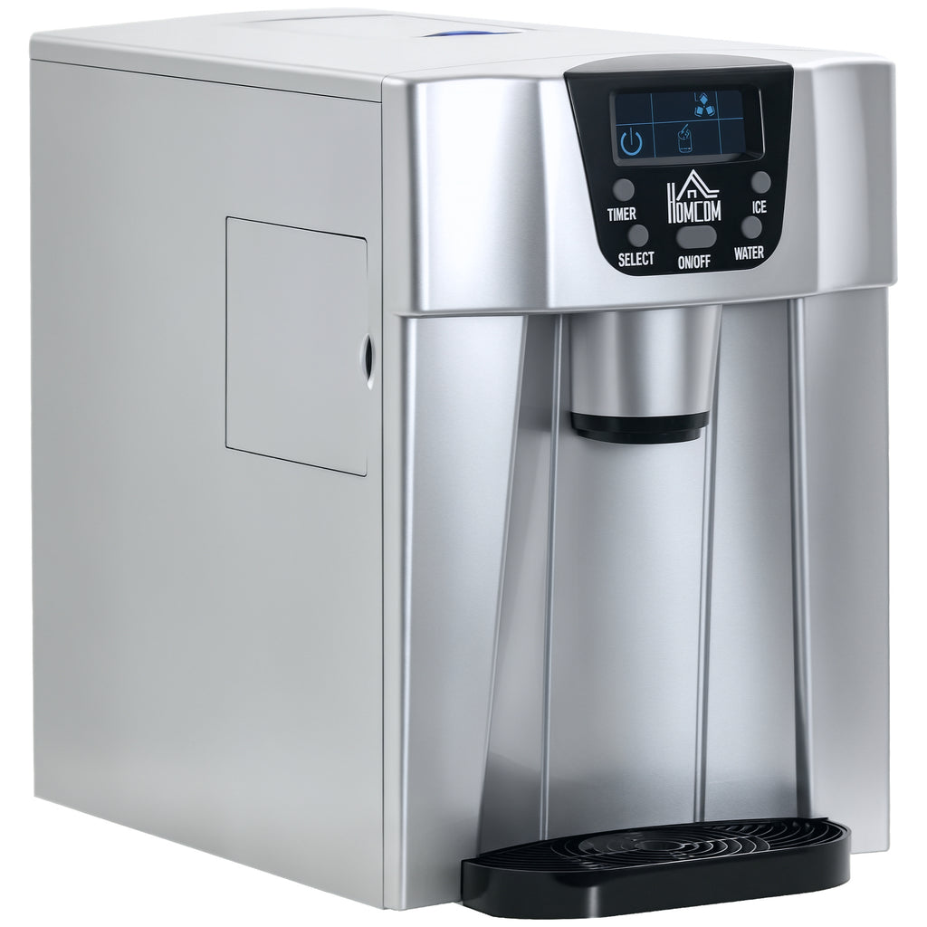 HOMCOM Eiswürfelmaschine Eiswürfelbereiter Ice-Maker, Timer-Funktion, 1,2 L Wassertank,  Silber
