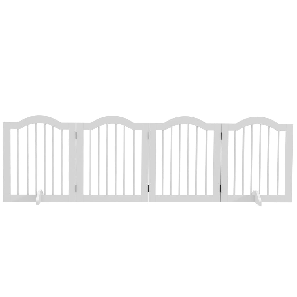 PawHut Faltbares Hunde-Absperrgitter, 4 Paneele, für Treppen, Flure, Türen, MDF/Massivholz, Weiß
