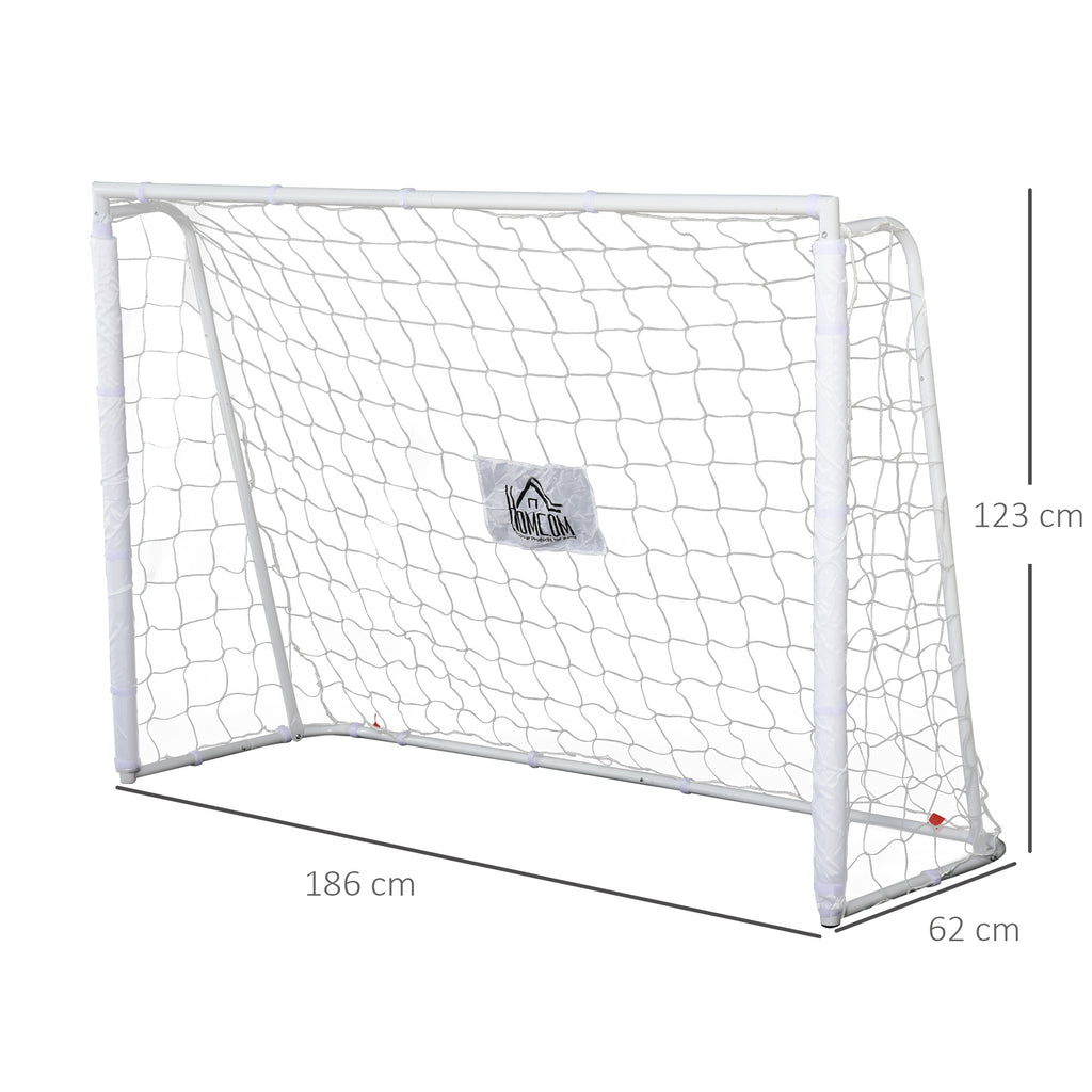 HOMCOM Fußballtor - Fußballnetz - Trainingsnetz Abm. 186L x 62B x 123H cm - Metallgestell PE-Netz - Erdanker & Werkzeug inklusive - Weiß