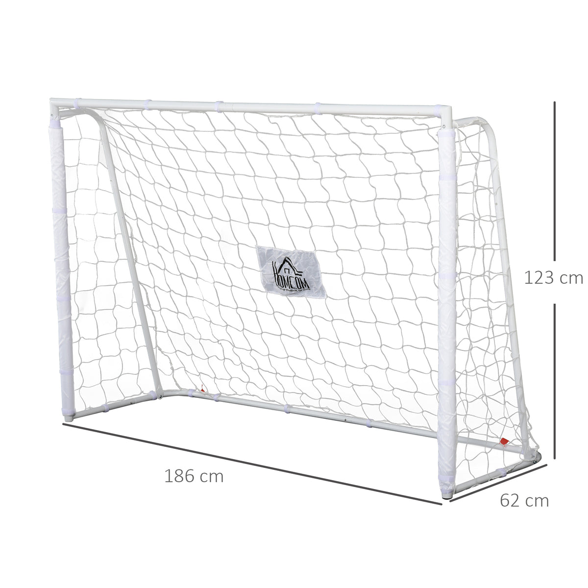 HOMCOM Fußballtor - Fußballnetz - Trainingsnetz Abm. 186L x 62B x 123H cm - Metallgestell PE-Netz - Erdanker & Werkzeug inklusive - Weiß