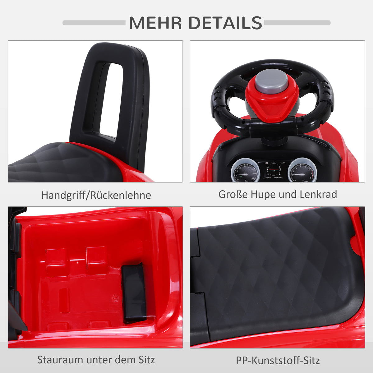 HOMCOM Kinderfahrzeug Lauflernhilfe mit Hupe Stauraum Rutschauto PP Rot 62 x 28 x 41,5 cm