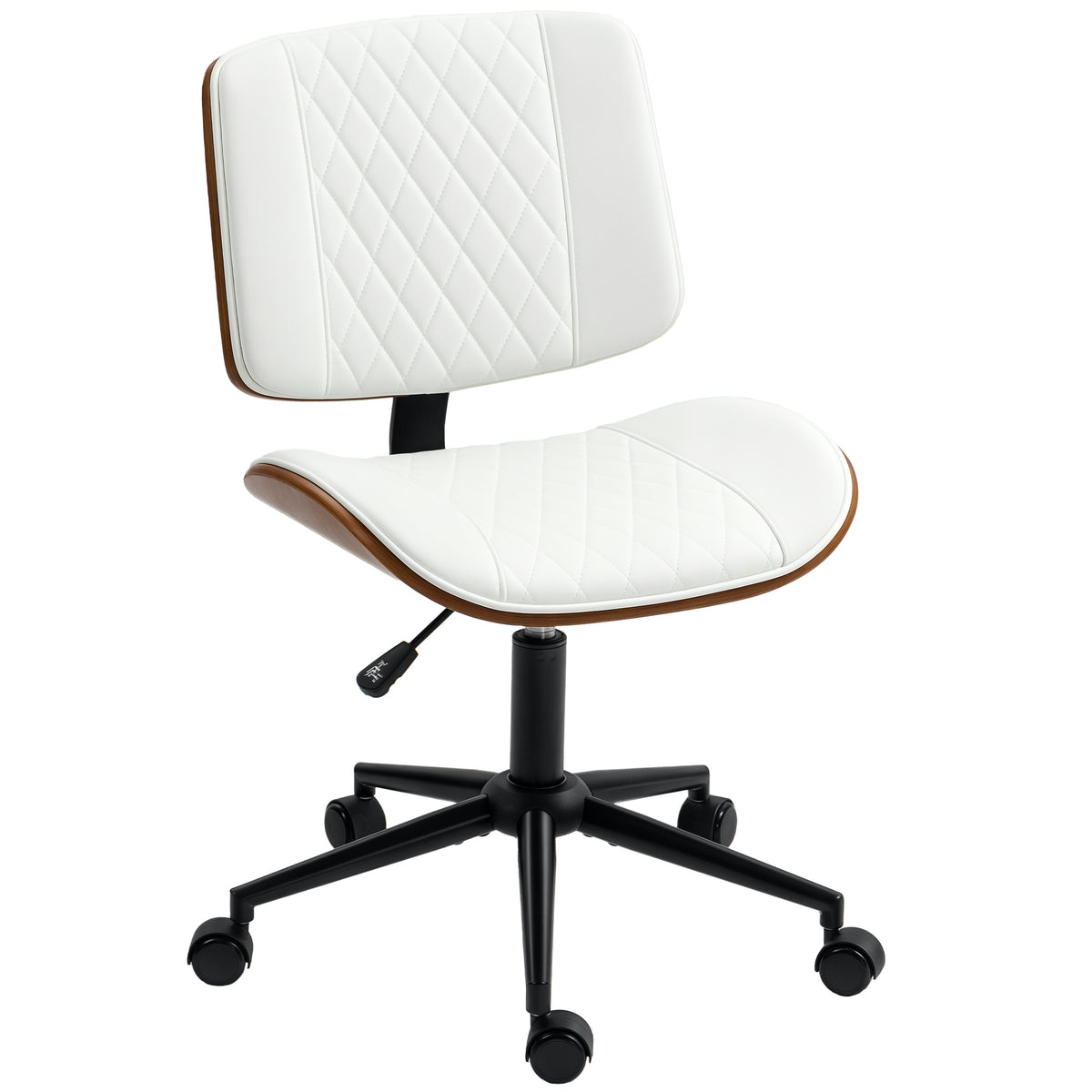 HOMCOM Bürostuhl Höhenverstellbarer Schreibtischstuhl mit Rolle, Diamantsteppung 52 x 53 x 80-90 cm Weiß