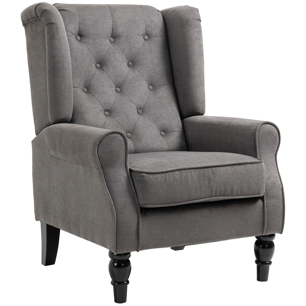 HOMCOM Ohrensessel im Vintage-Design, Lesesessel, Akzentsessel, Holzbeine, Knopfheftung, Grau + Schwarz