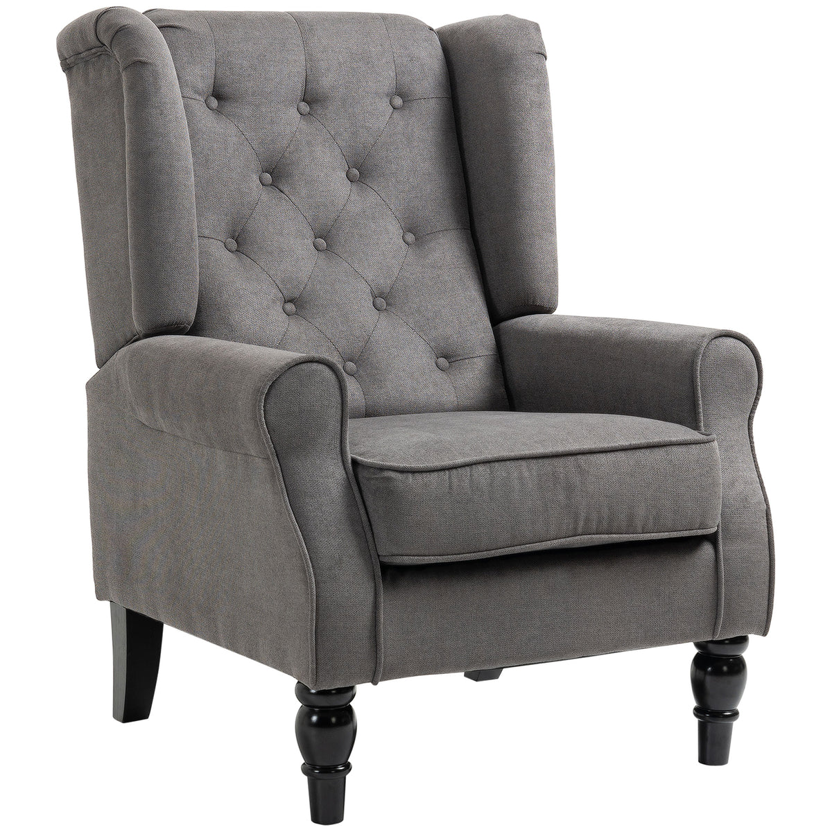HOMCOM Ohrensessel im Vintage-Design, Lesesessel, Akzentsessel, Holzbeine, Knopfheftung, Grau + Schwarz