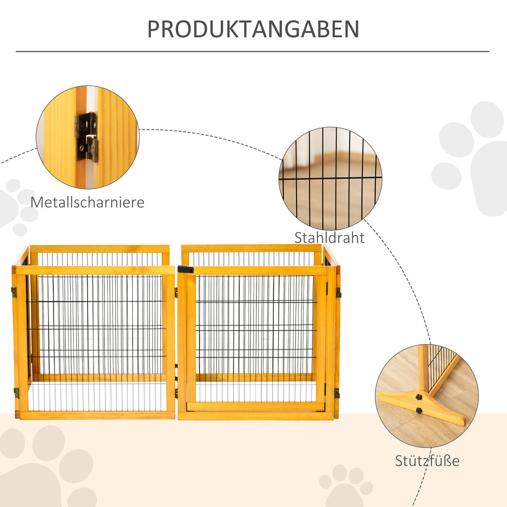 PawHut Absperrgitter für Hunde, klappbar, 432 x 36 x 70 cm, Kiefernholz, Gelb