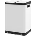HOMCOM Küchenabfalleimer 2 x 30L mit Pedal aus Edelstahl, 2 Fächer, sanft schließender Deckel, 60L, weiß