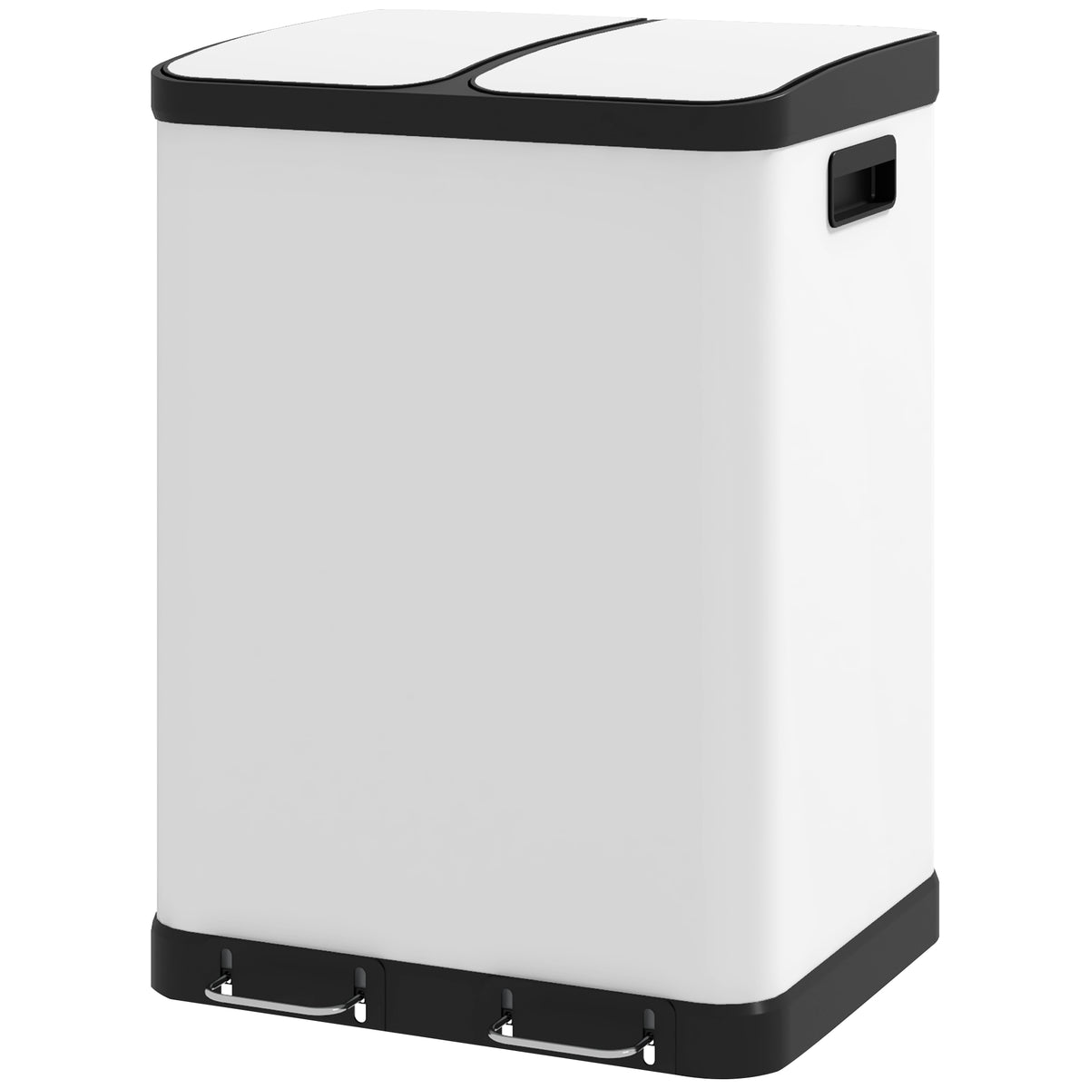 HOMCOM Küchenabfalleimer 2 x 30L mit Pedal aus Edelstahl, 2 Fächer, sanft schließender Deckel, 60L, weiß