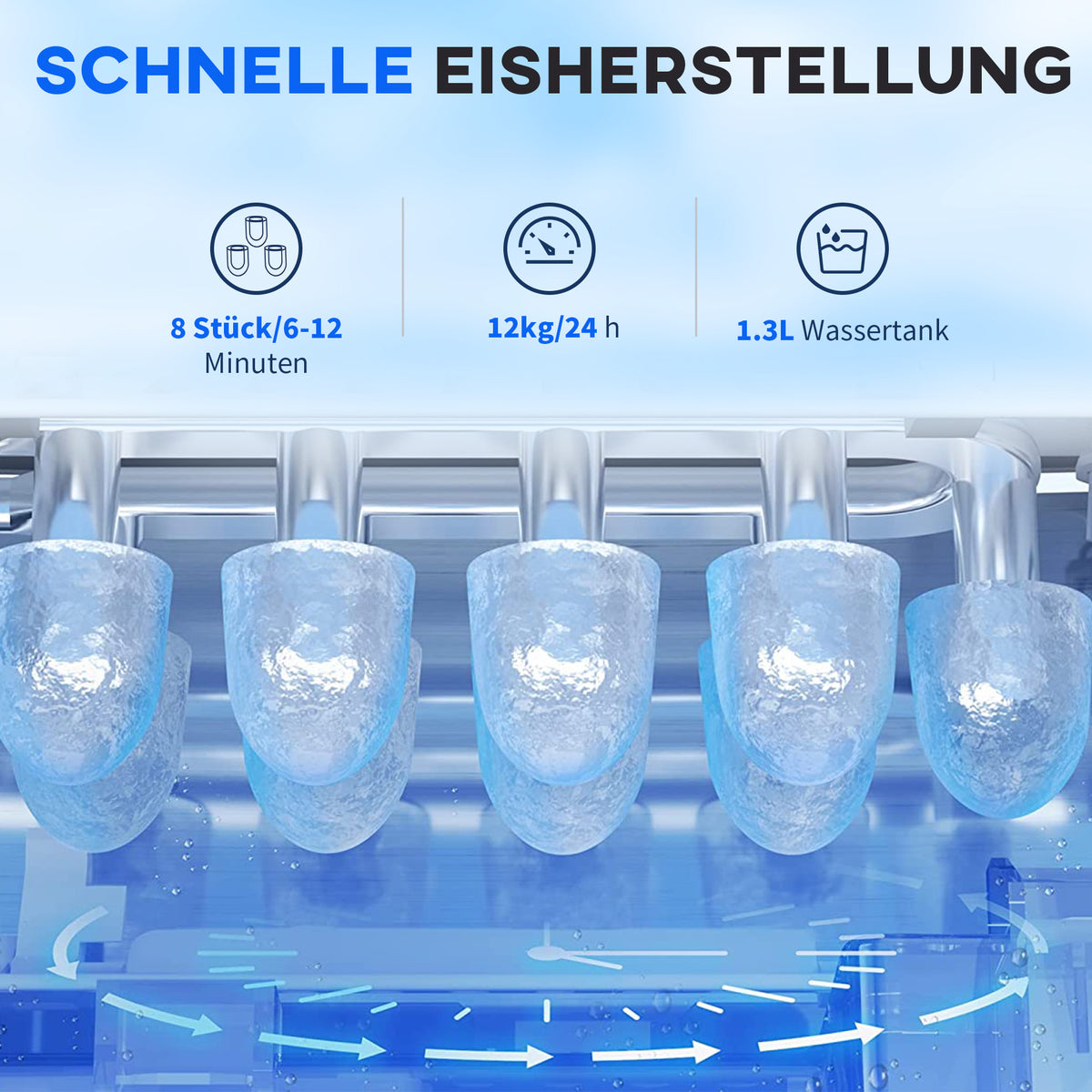 HOMCOM Eiswürfelmaschine Eiwürfelspender Eiwürfelbereiter, 29,4 cm x 22,2 cm x 29 cm, Schwarz