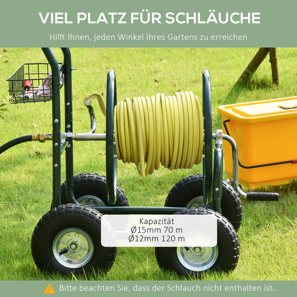 Outsunny Schlauchwagen für Gartenschlauch max. 70 m (Ø15 mm Schlauch) mit Aufbewahrungskorb Stahl Nylon 83 x 60 x 92,5 cm