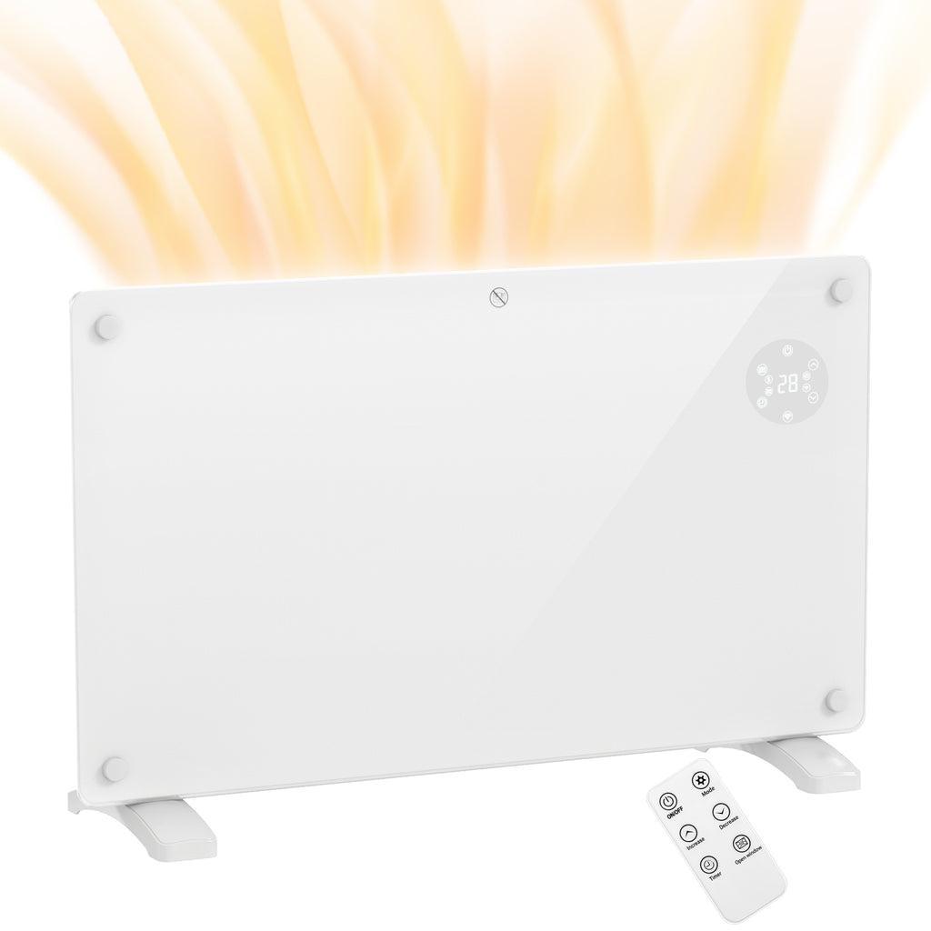 HOMCOM Elektrischer Heizkörper Boden- oder Wandmontage 1500W LED-Display, 24-Stunden- oder wöchentlicher Timer, Thermostat, Fernbedienung
