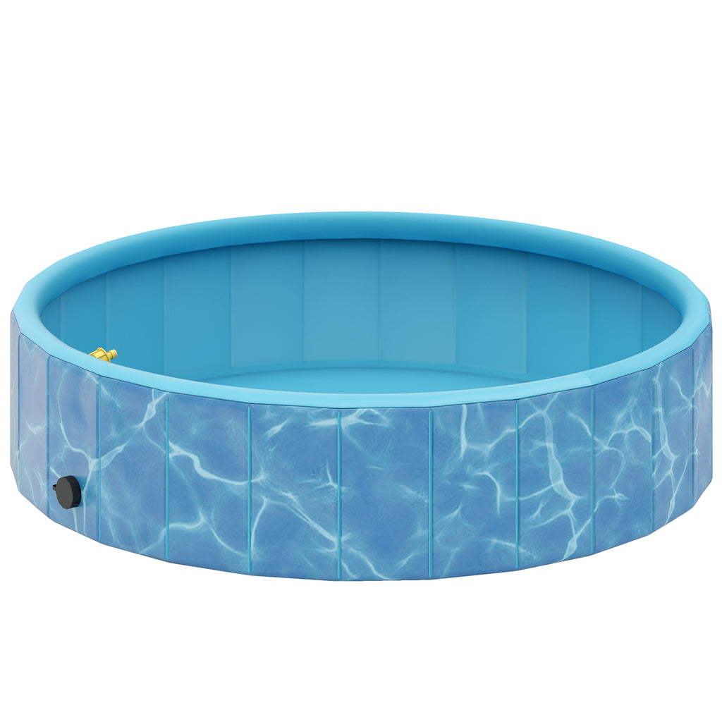 PawHut Hundepool Faltbar Planschbecken mit Brunnen- und Wasserpolsterdesign Ø120 x 30 cm Blau