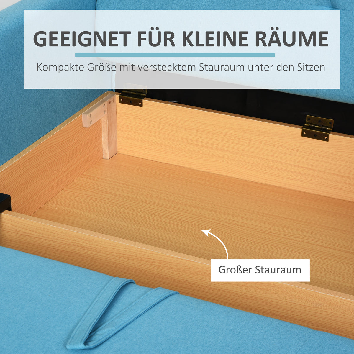 HOMCOM Schlafsofa, 2er-Sofa, mit verstecktem Stauraum, Polyester, Hellblau, 152 x 101 x 81cm