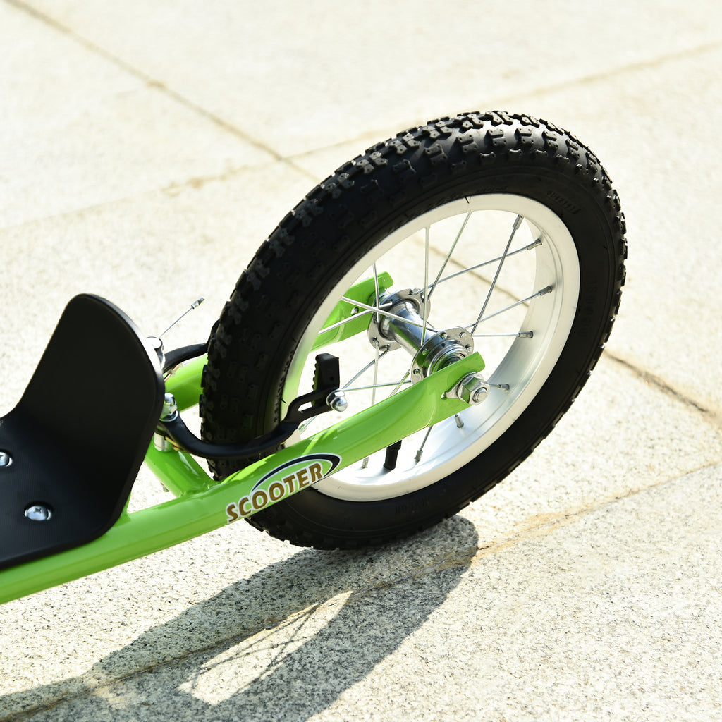 HOMCOM Roller für Kinder ab 5 Jahren mit großen Rädern, höhenverstellbarem Lenker, Bremsgriff und Seitenständer aus Stahl in Grün