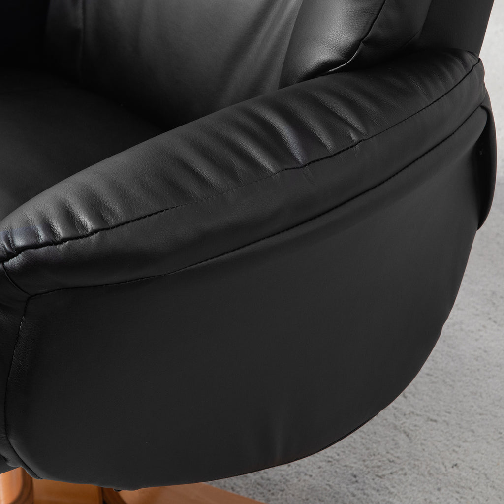 HOMCOM Relaxsessel mit Hocker, Liegefunktion, Kunstlederbezug, bis 150 kg, 71 x 84 x 102 cm, Schwarz