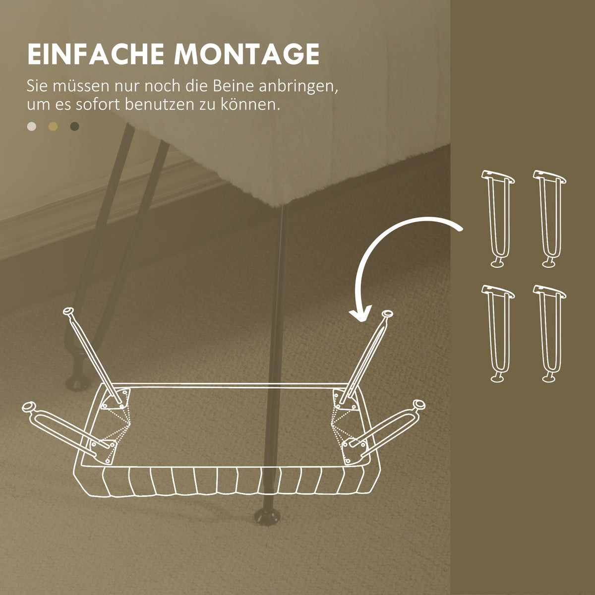 HOMCOM Sitzbank, gesteppter Sitz, Kunstfellbezug, Metallbeine, bis 120 kg, 82x30x47 cm,  Cremeweiß/Schwarz