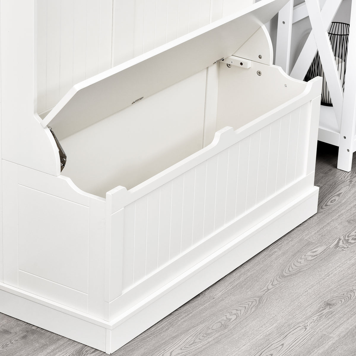 HOMCOM Garderobe mit Sitzbank, 5 Kleiderhaken, 1 Stauraum, Wandgarderobe, Weiß + Schwarz