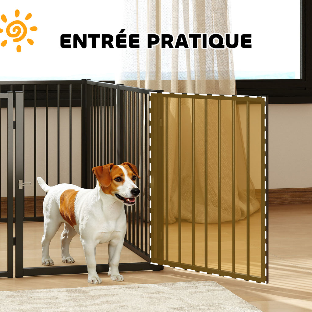 PawHut Hundegehege, Tiergehege, 8 Paneele, faltbar, tragbar, sicher, schwarz
