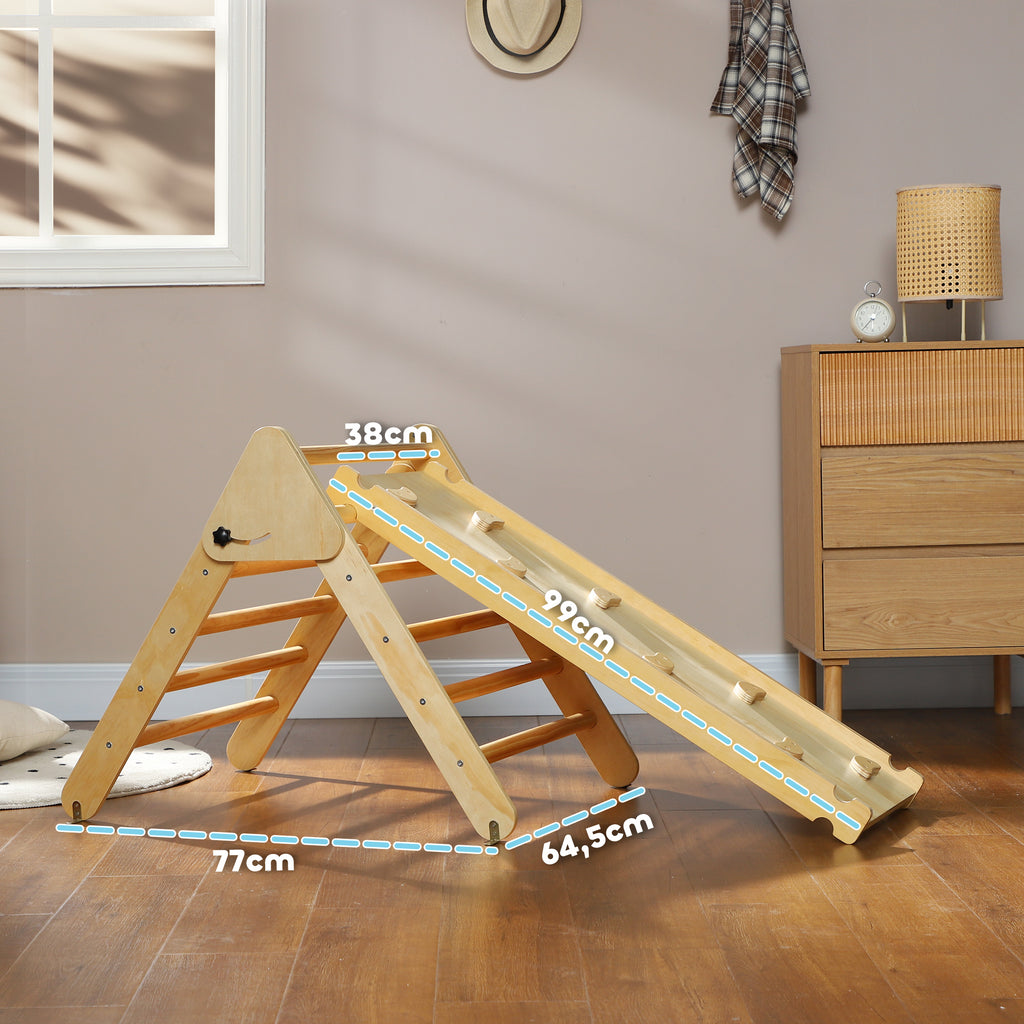 AIYAPLAY Kinder-Kletterset aus Holz mit Dreiecks-Leiter und zweiseitiger Rampe, für Kinder im Alter von 18-48 Monaten