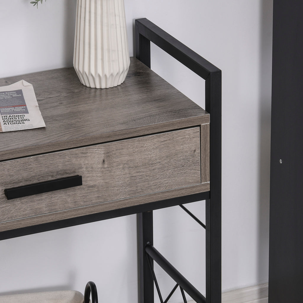 HOMCOM Beistelltisch Servierwagen mit Rädern Küchenwagen Kaffeetisch mit Schublade Ablage Sideboard beweglich Grau Spanplatte 60 x 30 x 65 cm