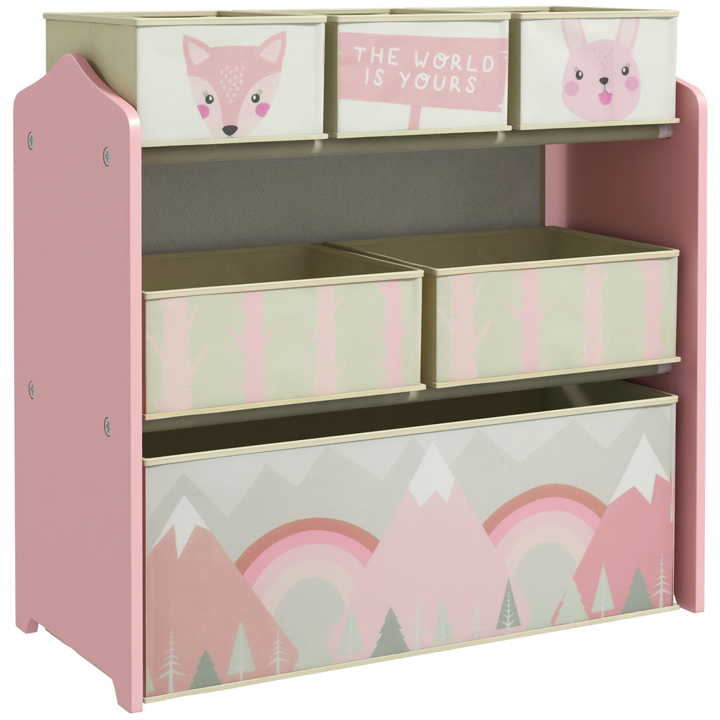 ZONEKIZ Kinderregal mit 6 abnehmbaren Stoffboxen, Spielzeug-Organizer, Regal 63L x 30B x 66H cm