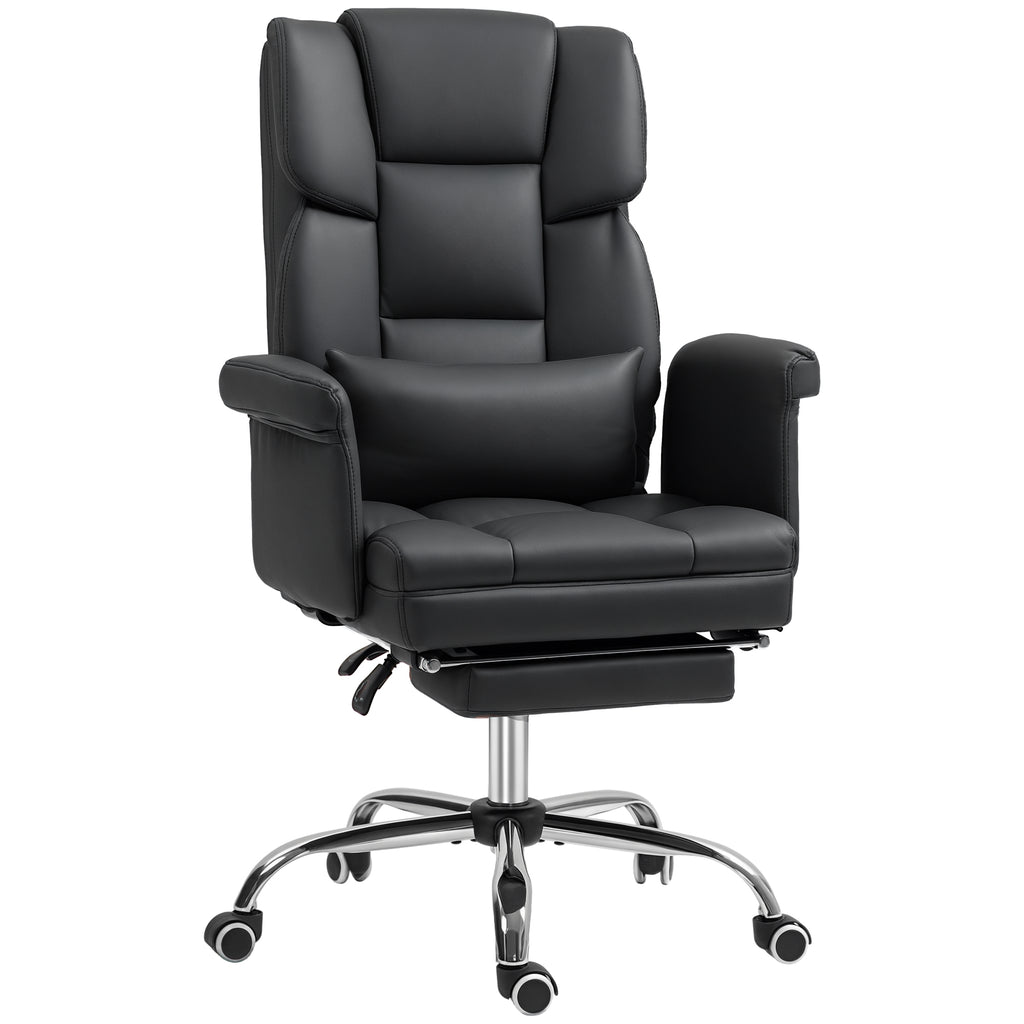 HOMCOM Ergonomischer Bürostuhl, höhenverstellbar 48-56 cm, neigbare Rückenlehne, Fußstütze, Schwarz