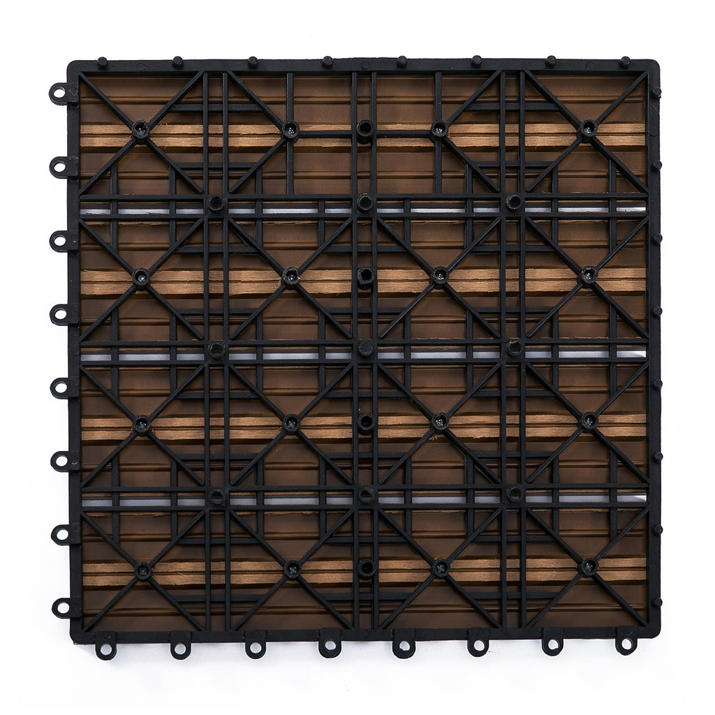 Outsunny Terrassenfliesen - Gitterrost - Set mit 11 Stück, Max. 1 m² Fläche - ineinander greifend, Sehr einfache Installation, Abm. 30 x 30 cm
