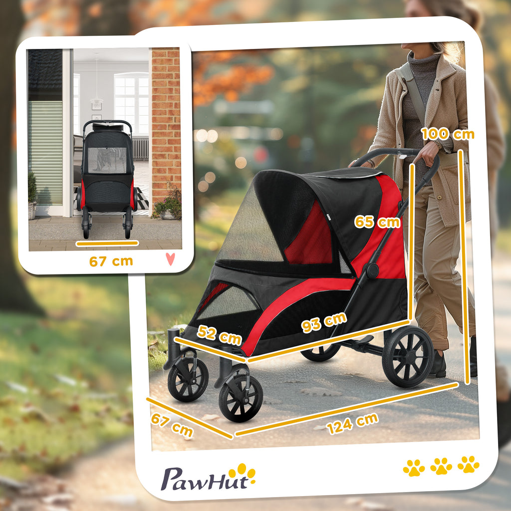 PawHut Hundewagen, Faltbarer Hundebuggy für große Hunde, Haustierwagen mit 4 Rädern, Sicherheitsleinen, Bremsen, Schwarz