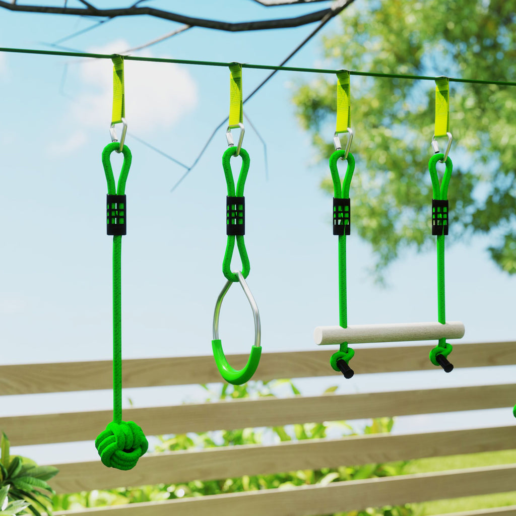 AIYAPLAY 3 Zipline-Kits, Kinder-Seilbahn-Set, bis zu 50 kg belastbar, Grün