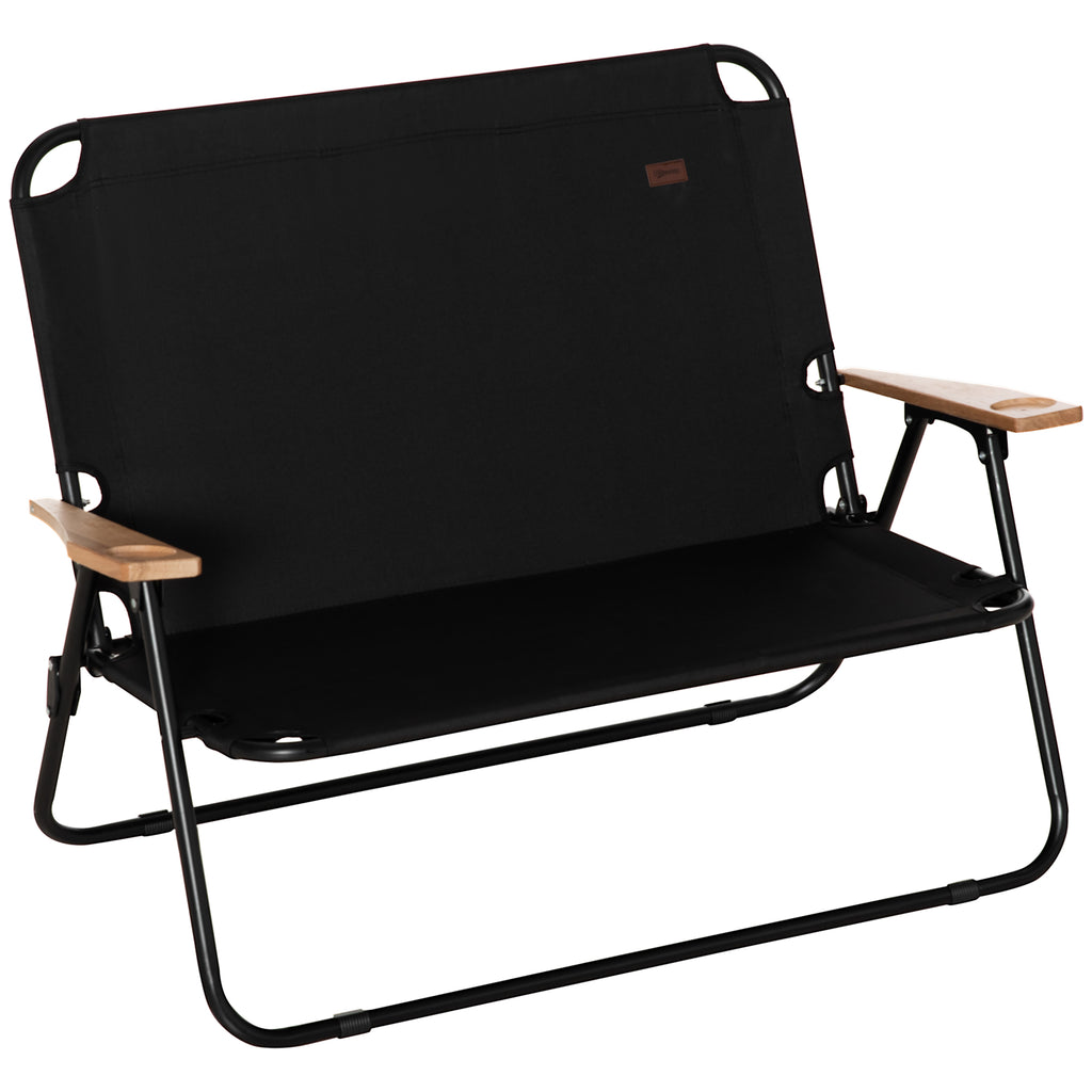 Outsunny 2-Sitzer Campingstuhl, klappbar, mit Getränkehalter, 141 x 67 x 80 cm, Schwarz