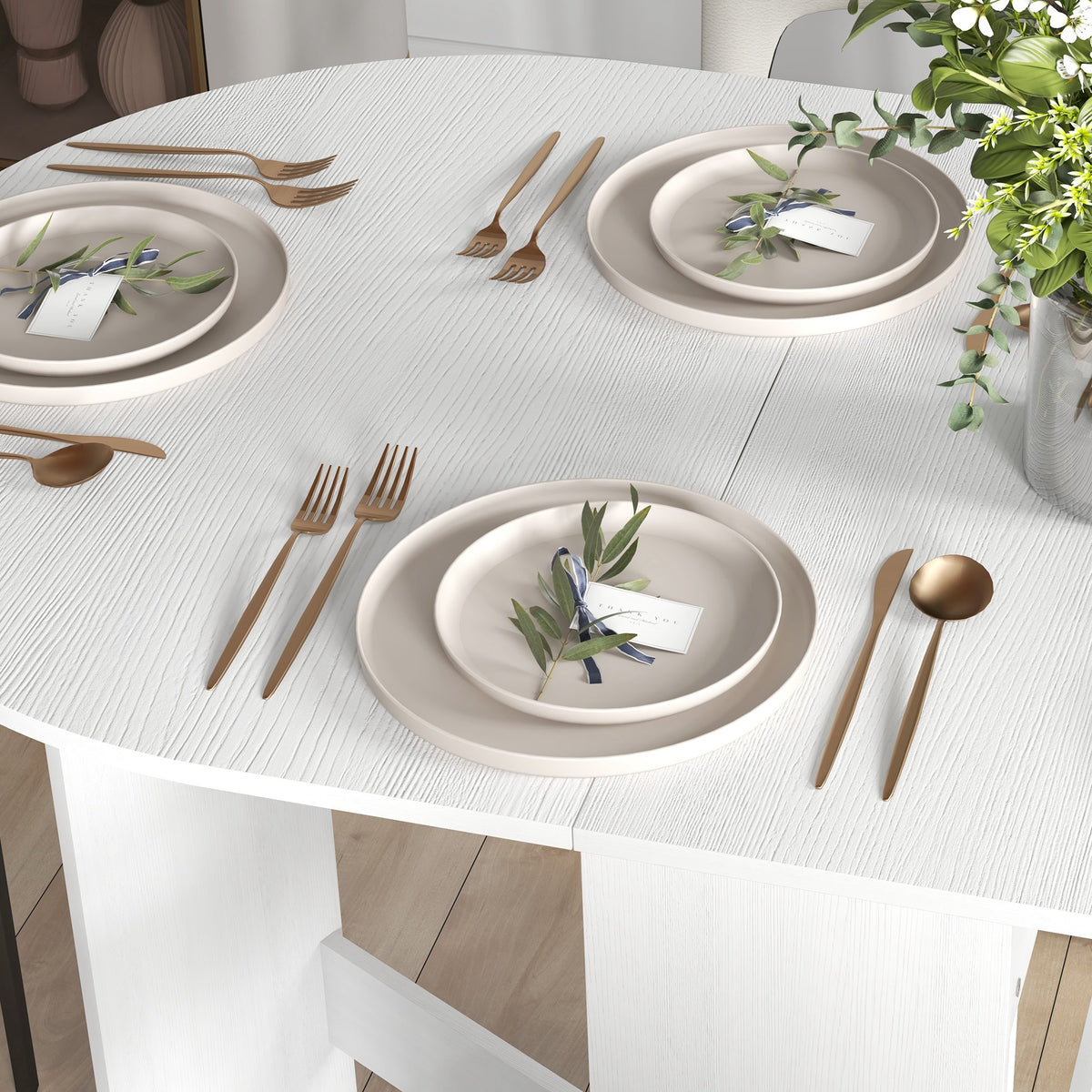 HOMCOM Klappbarer Esstisch, ovale Küchentischklappe für bis zu 6 Personen, für kleine Räume, Esszimmer, weiß