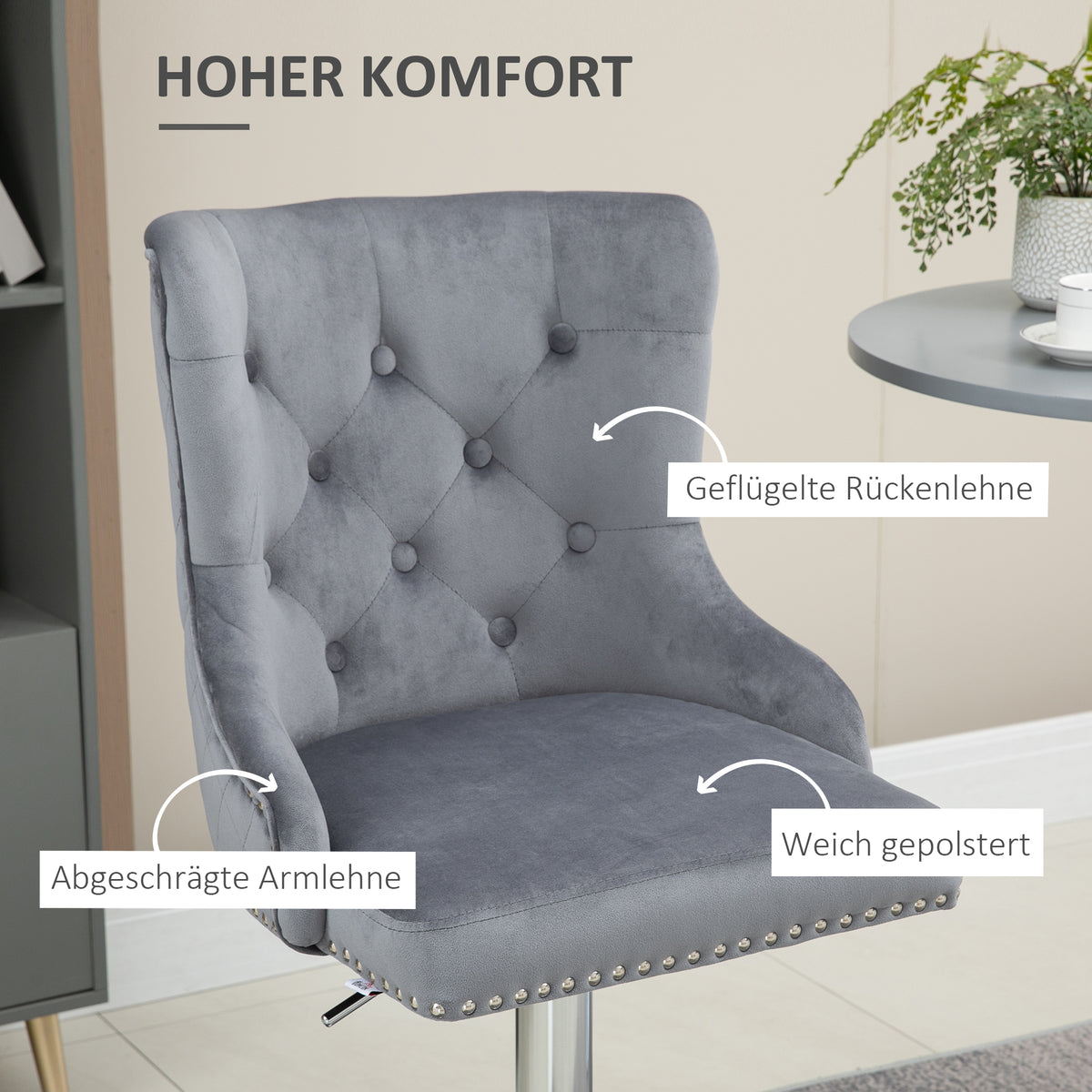 HOMCOM Barhocker, Sitzhocker, 2er-Set, höhenverstellbar, drehbarer Sitz, Fußstütze, Stahl, grau, 46 x 55 x 123cm