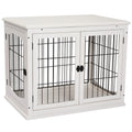 PawHut Transportbox für Hunde 58,5 cm x 81 cm x 66 cm Türen, MDF-Holz Eisen, 58, 5 cm x 81 cm x 66 cm, Weiß