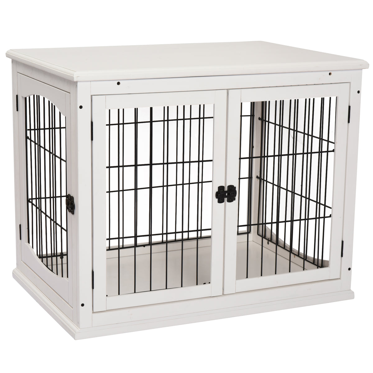 PawHut Transportbox für Hunde 58,5 cm x 81 cm x 66 cm Türen, MDF-Holz Eisen, 58, 5 cm x 81 cm x 66 cm, Weiß