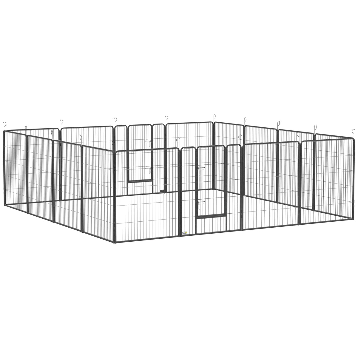 PawHut Welpenauslauf, modulares Design, 16 Elemente, 2 Türen, wetterfest, Stahl, 3,2 x 3,2 x 1 m, grau