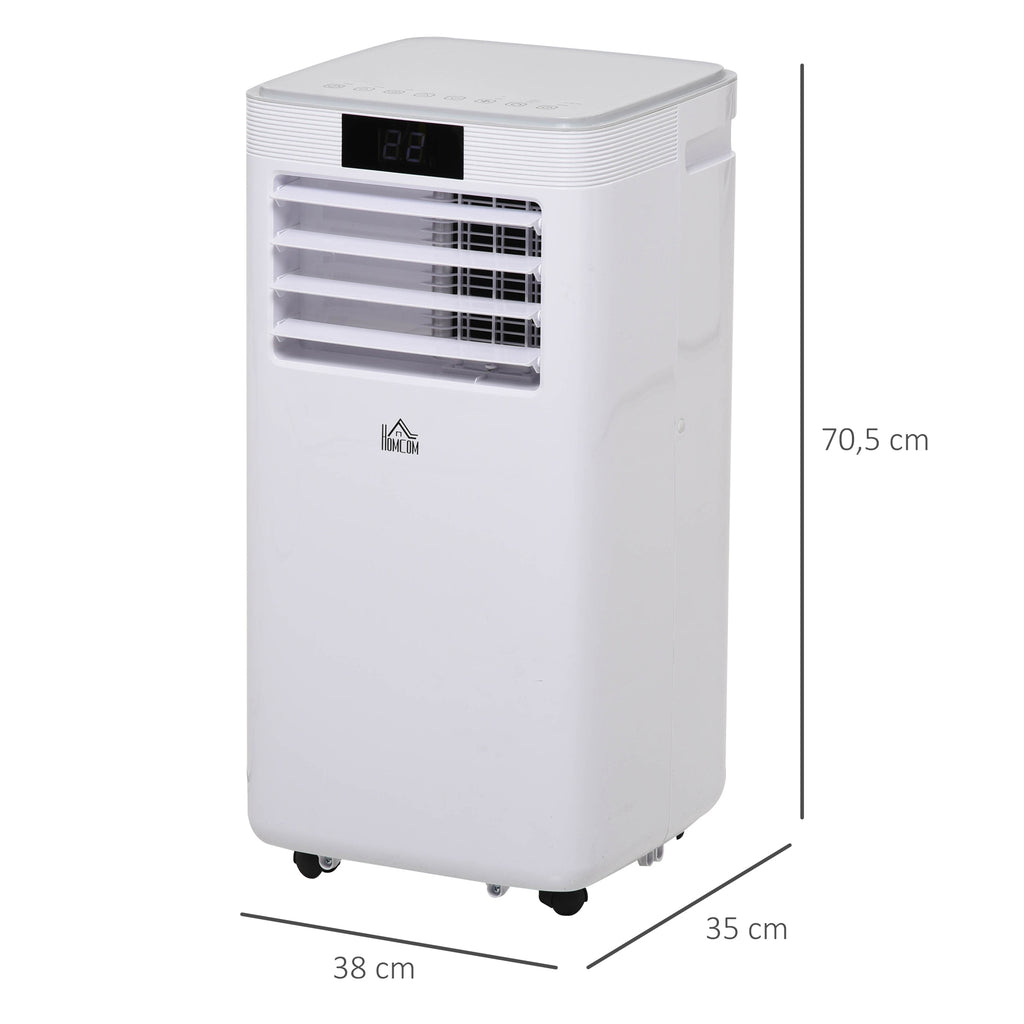 HOMCOM Mobile Klimaanlage 8000BTU 2,3KW 4-in-1 Klimagerät mit Abluftschlauch, Kühlen, Lüften, Entfeuchten und Schlafen, 24h Timer mit Fernbedienung Nutzungsraum 13-18㎡ ABS Weiß+Grau