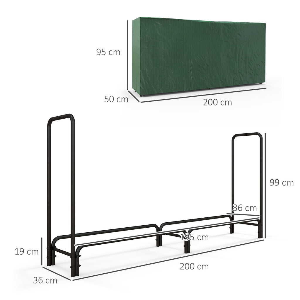 Outsunny Feuerholzgestell, 0,6 m³, mit Abdeckung, pulverbeschichteter Metall, bis 200 kg, Schwarz/Dunkelgrün